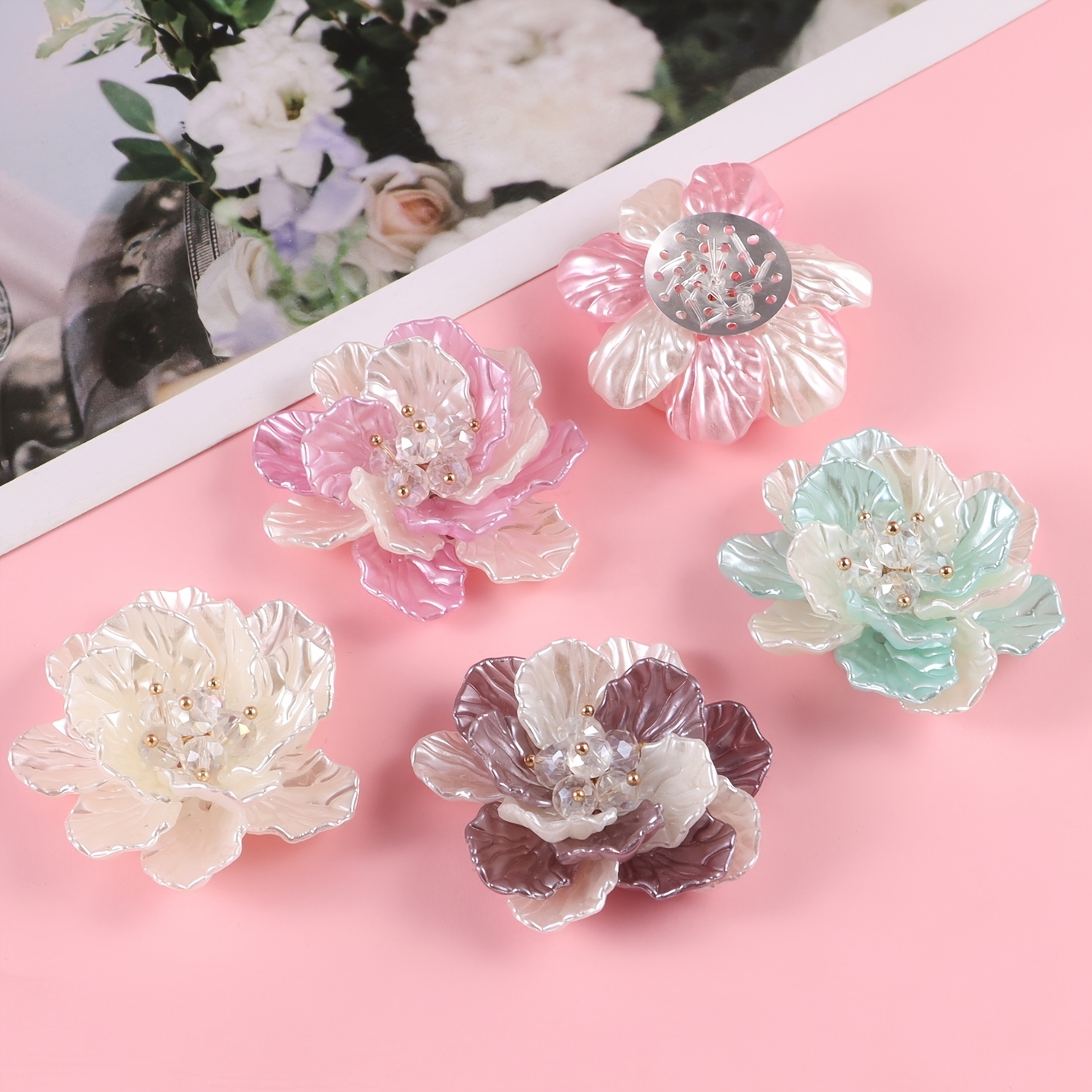 1pc Plastic ABS Pearl Flower Two Tone Accessory